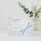 Blue Dragonfly Wedding RSVP Card Karte (Stehend Vorderseite)