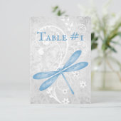 Blue Dragonfly Wedding Table Card Einladung (Stehend Vorderseite)