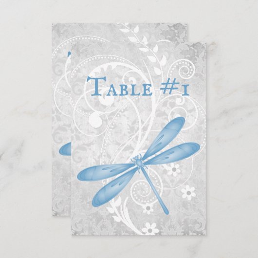 Blue Dragonfly Wedding Table Card Einladung (Vorne/Hinten)