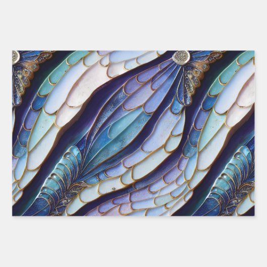 Blue Dragonfly Wings Wrapping Paper Flat Set 3 Geschenkpapier Set (Vorderseite 2)