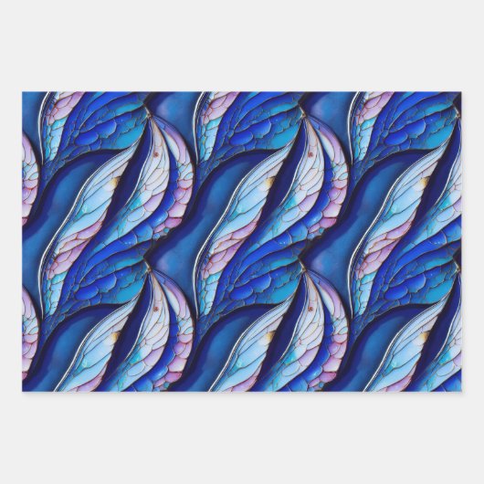Blue Dragonfly Wings Wrapping Paper Flat Set 3 Geschenkpapier Set (Vorderseite)