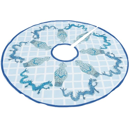 Blue Dragons Chinoiserie Ginger Jar Jars Polyester Weihnachtsbaumdecke (Schrägansicht)
