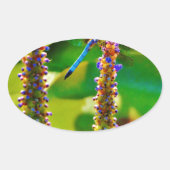 Blue Draquelly and Flowers Ovaler Aufkleber (Vorderseite)