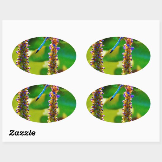 Blue Draquelly and Flowers Ovaler Aufkleber (Blatt)