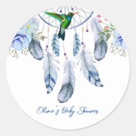 Blue Dreamcatcher Hummingbird Boy Baby Dusche Runder Aufkleber