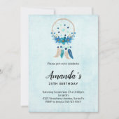 Blue Dreamcatcher mit Blume & Feathers Geburtstag Einladung (Vorderseite)