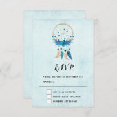 Blue Dreamcatcher mit Blume & Feathers RSVP Karte (Vorne/Hinten)