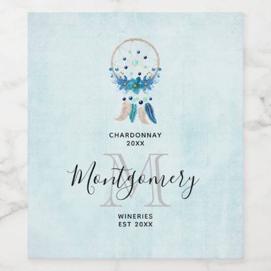 Blue Dreamcatcher Stilvoll Barock Design Wine tast Weinetikett (Einzelnes Label)