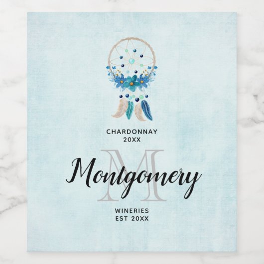 Blue Dreamcatcher Stilvoll Barock Design Wine tast Weinetikett (Einzelnes Label)