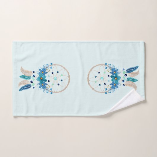 Blue Dreamcatcher Stylish Boho Design Badhandtuch Set (Handtuch)