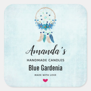 Blue Dreamcatcher Stylish Boho Design Candle Quadratischer Aufkleber