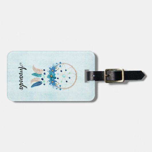 Blue Dreamcatcher Stylish Boho Design Gepäckanhänger (Vorderseite horizontal)
