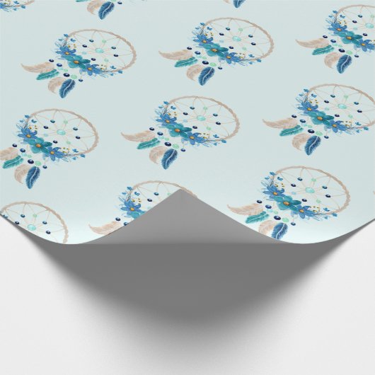 Blue Dreamcatcher Stylish Boho Design Geschenkpapier (Ecke)