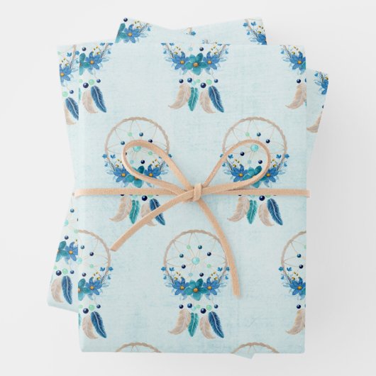 Blue Dreamcatcher Stylish Boho Design Geschenkpapier Set (Beispiel)