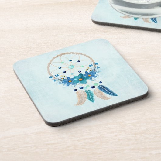 Blue Dreamcatcher Stylish Boho Design Getränkeuntersetzer (Linke Seite)