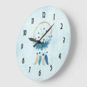 Blue Dreamcatcher Stylish Boho Design Große Wanduhr (Winkel)