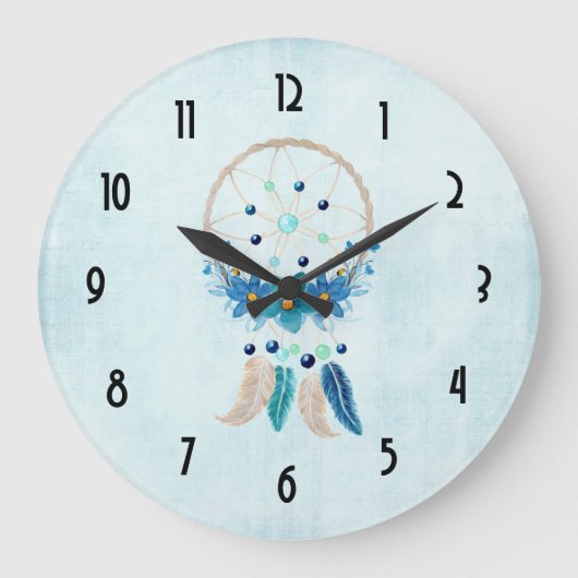 Blue Dreamcatcher Stylish Boho Design Große Wanduhr (Vorderseite)