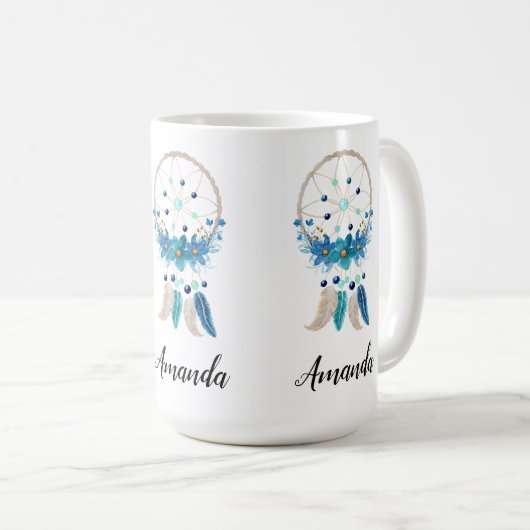 Blue Dreamcatcher Stylish Boho Design Kaffeetasse (VorderseiteRechts)