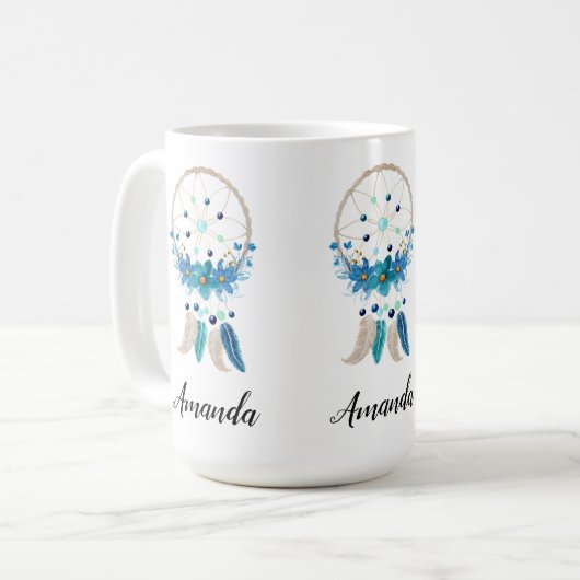 Blue Dreamcatcher Stylish Boho Design Kaffeetasse (Vorderseite Links)