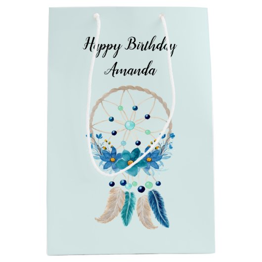 Blue Dreamcatcher Stylish Boho Design Mittlere Geschenktüte (Vorderseite)