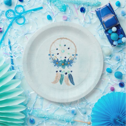 Blue Dreamcatcher Stylish Boho Design Pappteller (Party)