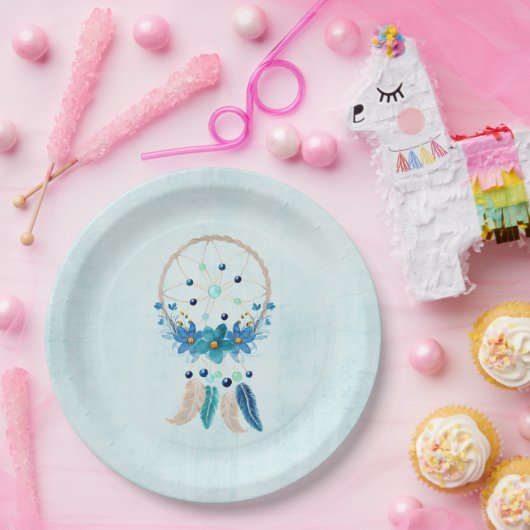 Blue Dreamcatcher Stylish Boho Design Pappteller (Party)