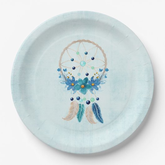 Blue Dreamcatcher Stylish Boho Design Pappteller (Vorderseite)
