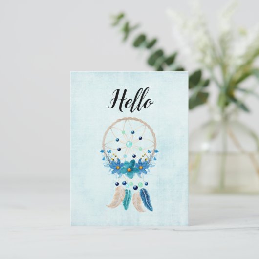 Blue Dreamcatcher Stylish Boho Design Postkarte (Stehend Vorderseite)
