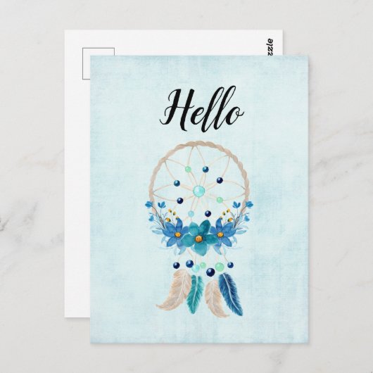 Blue Dreamcatcher Stylish Boho Design Postkarte (Vorne/Hinten)