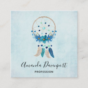 Blue Dreamcatcher Stylish Boho Design Quadratische Visitenkarte