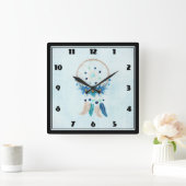 Blue Dreamcatcher Stylish Boho Design Quadratische Wanduhr (Zuhause)