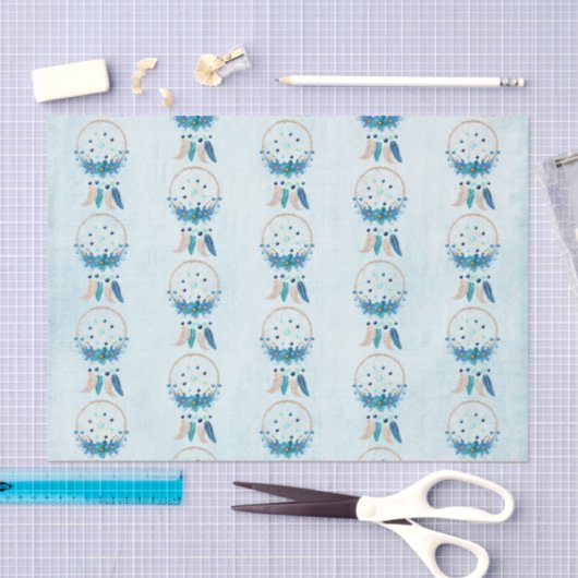 Blue Dreamcatcher Stylish Boho Pattern Seidenpapier (Handwerk)