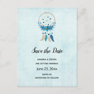 Blue Dreamcatcher Stylish Boho Save the Date Einladungspostkarte