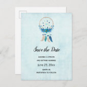 Blue Dreamcatcher Stylish Boho Save the Date Einladungspostkarte (Vorne/Hinten)