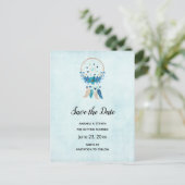 Blue Dreamcatcher Stylish Boho Save the Date Einladungspostkarte (Stehend Vorderseite)