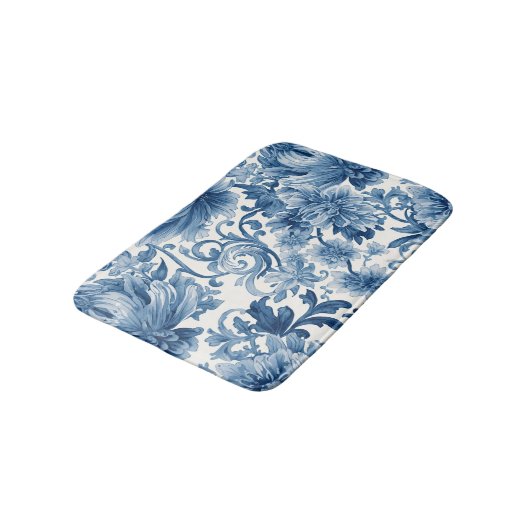 Blue Dreams | Floral Watercolor Chinoiserie Badematte (Schrägansicht)