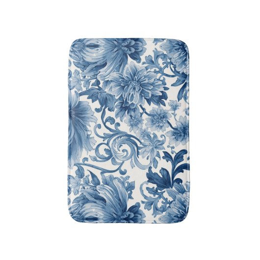 Blue Dreams | Floral Watercolor Chinoiserie Badematte (Vorderseite Vertikal)