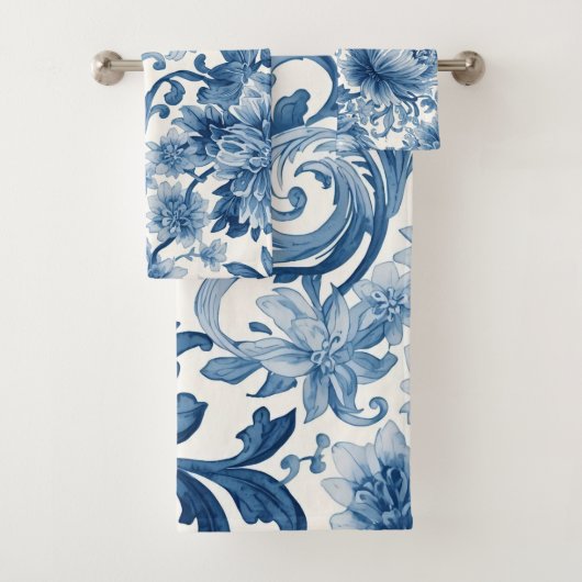 Blue Dreams | Floral Watercolor Chinoiserie Badhandtuch Set (Insitu)