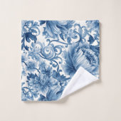 Blue Dreams | Floral Watercolor Chinoiserie Badhandtuch Set (Waschlappen)