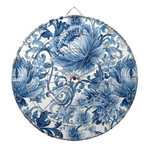 Blue Dreams | Floral Watercolor Chinoiserie Dartscheibe (vorne)