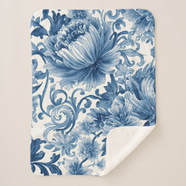 Blue Dreams | Floral Watercolor Chinoiserie Sherpadecke