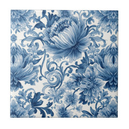 Blue Dreams | Floral Watercolor Chinoiserie White Fliese