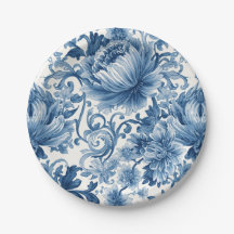 Blue Dreams | Floral Watercolor Chinoiserie White