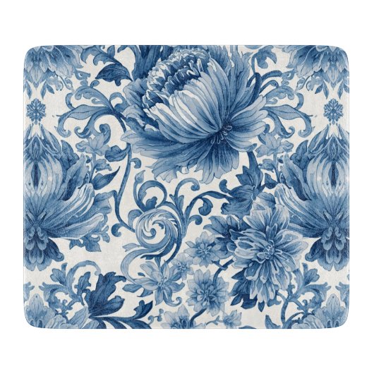 Blue Dreams | Floral Watercolor Chinoiserie White Schneidebrett (Vorderseite)