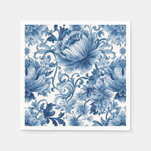 Blue Dreams | Floral Watercolor Chinoiserie White Serviette (Vorderseite)
