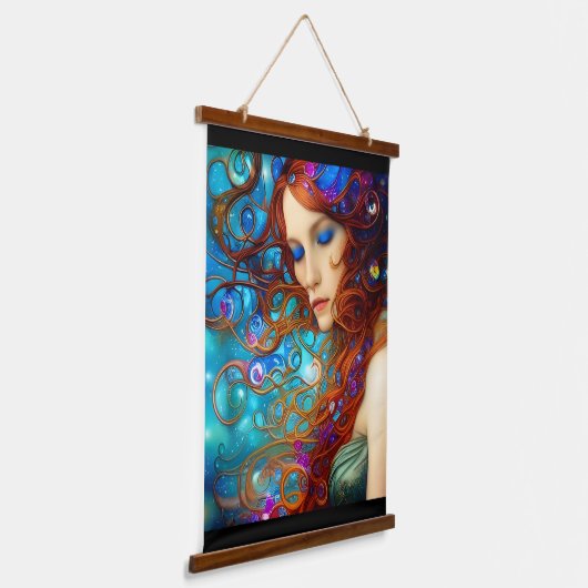 Blue Dreams Schöne Frauen Digitale Kunst Wandteppich Mit Holzrahmen (Gewinkelt)
