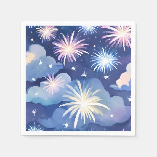 Blue Dreamy Clouds | Firework Stars Watercolor Serviette (Vorderseite)