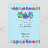 Blue Dreidel Hanukkah Celebration Einladung (Vorne/Hinten)