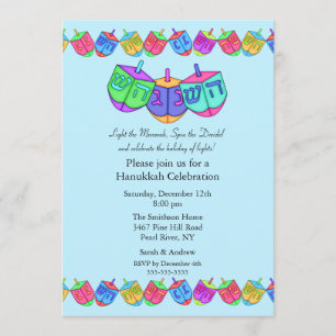 Blue Dreidel Hanukkah Celebration Einladung