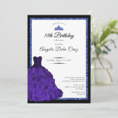 Blue Dress and Tiara 18th Birthday Debut Einladung (Stehend Vorderseite)